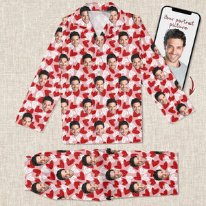 GeckoCustom Custom Portrait Photo Heart Icon Pajamas TA29 888719 For Adult / Combo Shirt And Pants (Favorite) / S