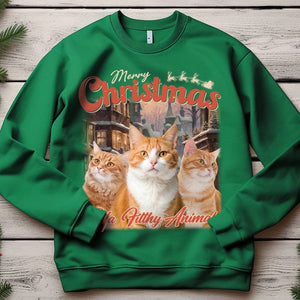 GeckoCustom Custom Your Cat Photo Retro Vintage Merry Christmas Sweatshirt TH10 892001