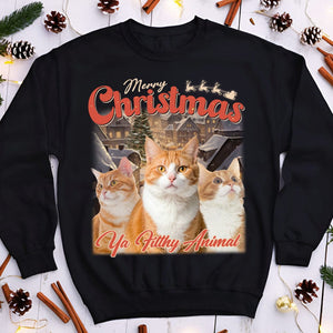 GeckoCustom Custom Your Cat Photo Retro Vintage Merry Christmas Sweatshirt TH10 892001