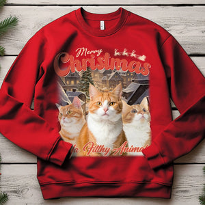 GeckoCustom Custom Your Cat Photo Retro Vintage Merry Christmas Sweatshirt TH10 892001