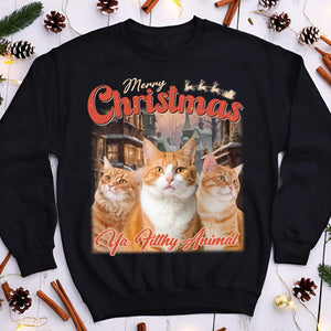 GeckoCustom Custom Your Cat Photo Retro Vintage Merry Christmas Sweatshirt TH10 892001