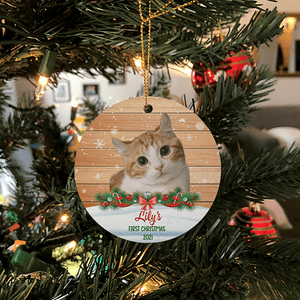 GeckoCustom Customized Dog Cat Christmas Wooden Background Photo Ornament DA199 Pack 1 / 2.75" tall - 0.125" thick