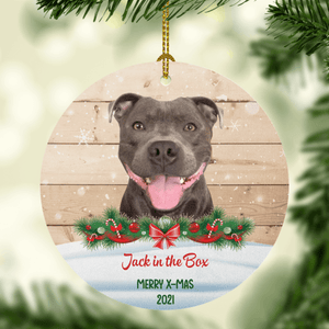 GeckoCustom Customized Dog Cat Christmas Wooden Background Photo Ornament DA199