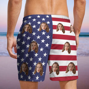 GeckoCustom Customs Human Face Photo American Flag Men's Beach Short DA199 889186