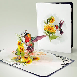 GeckoCustom CUTPOPUP Hummingbird Birthday Card Pop Up, Mothers Day, Fathers Day, 3D Popup Greeting Card, Birthday Card for Women (Hummingbird Sunflower)