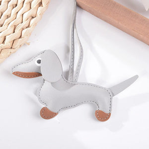 GeckoCustom Dachshund PU Leather Dog Keychains Grey