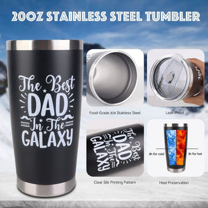 GeckoCustom Dad Gifts, 8PCS Fathers Day Gift Includes 20Oz Tumbler with Lid Straw Brush Socks Bracelet Key Chain Thanks Card Gift Box, Best Dad Ever Gifts from Daughter Son Kids for Christmas Birthday