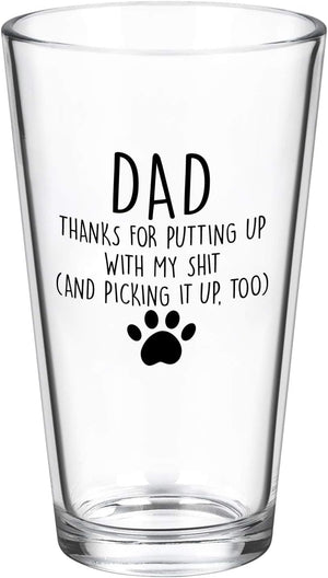 GeckoCustom Dad Thanks for Putting up with My, Funny Beer Glass Gifts for Dad Men Husband Him Christmas Father’S Day Birthday from Daughter Son Kids Wife, Novelty Fathers Day Presents, 15Oz Beer Glass Transparent