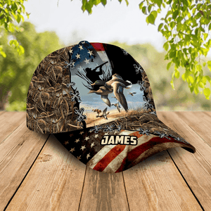 GeckoCustom Deer And Duck Hunting American Flag Baseball Cap Personalized Gift N304 890031 Polyester