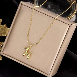 GeckoCustom DIEYURO 316L Stainless Steel Cute Style Balloon Dog Golden Pendant Necklace Sweet Funny Clavicle Chain Unique Girl Birthday Gift