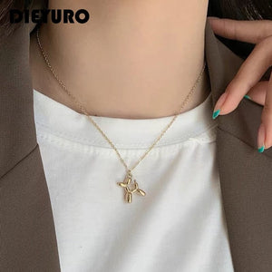 GeckoCustom DIEYURO 316L Stainless Steel Cute Style Balloon Dog Golden Pendant Necklace Sweet Funny Clavicle Chain Unique Girl Birthday Gift