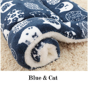 GeckoCustom Dog Bed Thickened Dog Mat Pet Cat Soft Fleece Pad Blanket Bed Mat Cushion Home Washable Rug Keep Warm Pet Supplies  cama perro Blue with Cat / XS 32x25cm / China