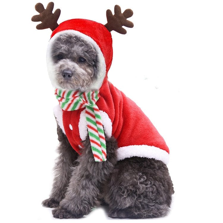 GeckoCustom Dog Christmas Clothes Winter Warm Pet Clothes for Small Medium Dogs Elk Santa Claus Dog Cats Coat Hoodies Christmas Dogs Costume Scarf / XS
