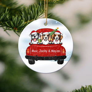 GeckoCustom Dog Christmas Red Truck Christmas Personalized Gift Ceramic Ornament HA75 891108