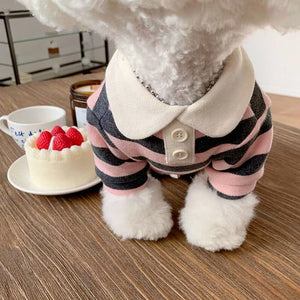 GeckoCustom Dog Clothes Schnauzer Teddy York Shire Polo Shirt Summer Dress Striped Pet T-Shirt Dog Costume Soft Pullover Suit for Dog Puppy Pink / XS