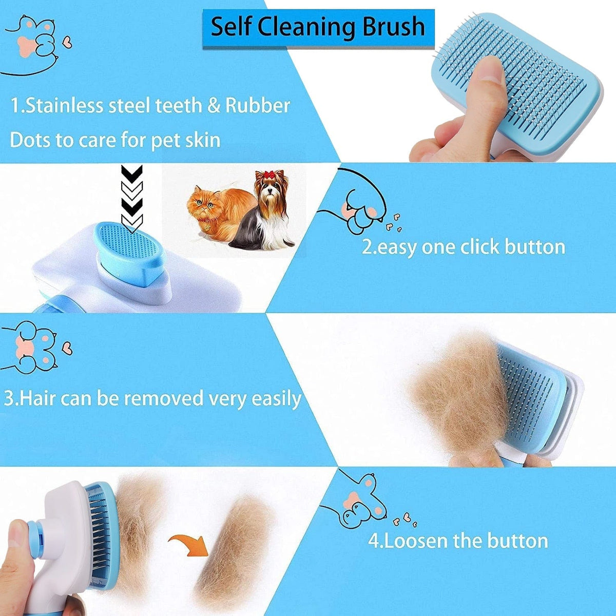 GeckoCustom Dog Hair Remover Brush Cat Dog Hair Grooming And Care Comb For Long Hair Dog Pet Removes Hairs Cleaning Bath Brush Dog Supplies
