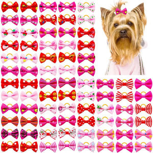 GeckoCustom Dog Hair Rubber Bands Solid Color Polka Dots Valentine Day Little Daisy Style Hairpins Pet Dog Hair Pet Grooming Accessories