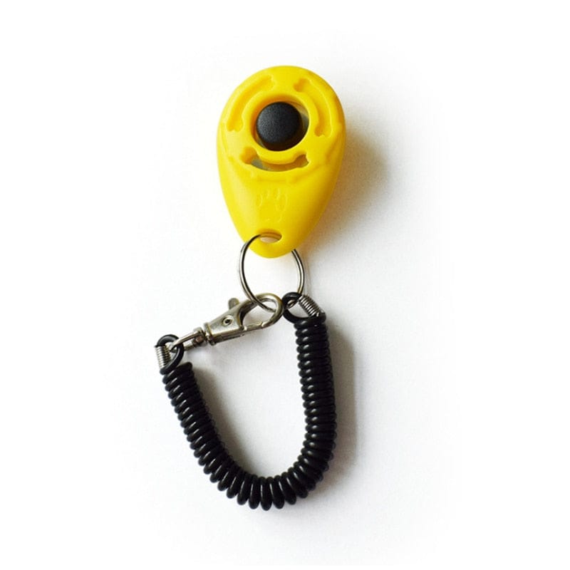 GeckoCustom Dog Training Clicker Pet Cat Plastic New Dogs Click Trainer Aid Tools Adjustable Wrist Strap Sound Key Chain Dog Supplies lemon yellow