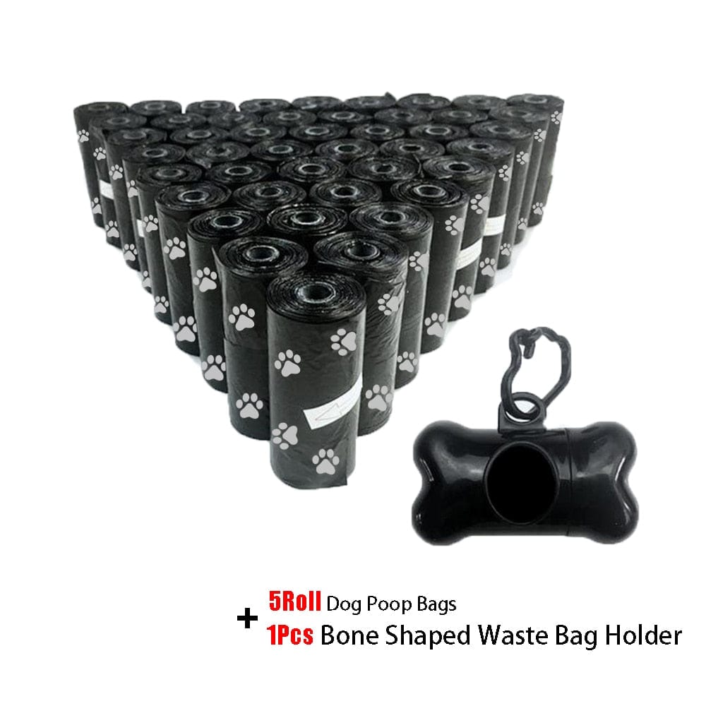 GeckoCustom Dog Waste Bags with Dispenser 6Pcs Set Black
