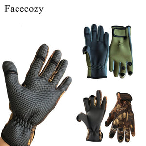 GeckoCustom Facecozy Outdoor Winter Fishing Gloves Waterproof Three or Two Fingers Cut Anti-slip Climbing Glove Hiking Camping Riding Gloves