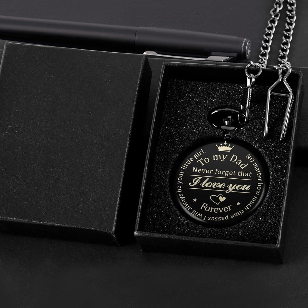 GeckoCustom Fathers Day Dad Gifts from Daughter Son, Birthday Gifts for Dad Grandpa Husband Step Dad Personalized Pocket Watch with Chain