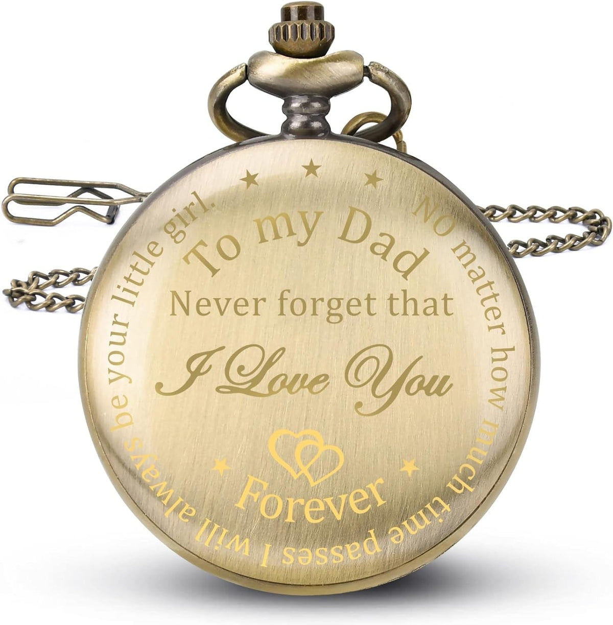 GeckoCustom Fathers Day Dad Gifts from Daughter Son, Birthday Gifts for Dad Grandpa Husband Step Dad Personalized Pocket Watch with Chain Gold
