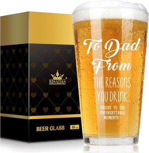 GeckoCustom Fathers Day Dad Gifts - Gifts for Dad, Fathers Day Dad Gifts from Daughter, Wife, Son - Dad Gifts for Fathers Day, Birthday Christmas Funny Gift for Dad, Step Dad, Bonus Dad, Husband, 16 Oz Beer Glass Beer Glass Engraved Dad,From The Reasons