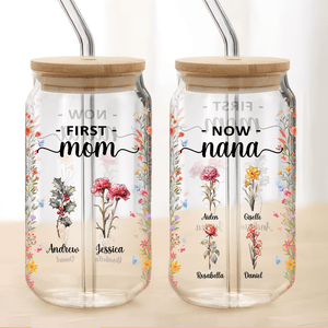 GeckoCustom First Mom Now Grandma Birth Month Flowers Daily Reminders Glass Tumbler Personalized Gift TA29 890384