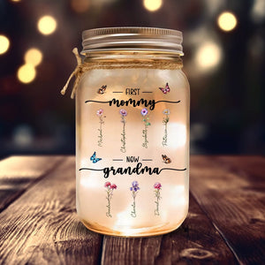 GeckoCustom First Mom Now Grandma Family Mason Jar Light TH10 891427 16oz / 1 Side