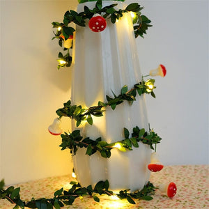 GeckoCustom Flower Green Leaf String Lights Artificial Vine Fairy Lights Battery Powered Christmas Tree Garland Light for Weeding Home Decor 5-Mushroom leaves / 2M 20LEDS