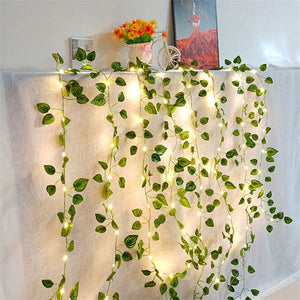 GeckoCustom Flower Green Leaf String Lights Artificial Vine Fairy Lights Battery Powered Christmas Tree Garland Light for Weeding Home Decor 2-Watermelon leaves / 2M 20LEDS