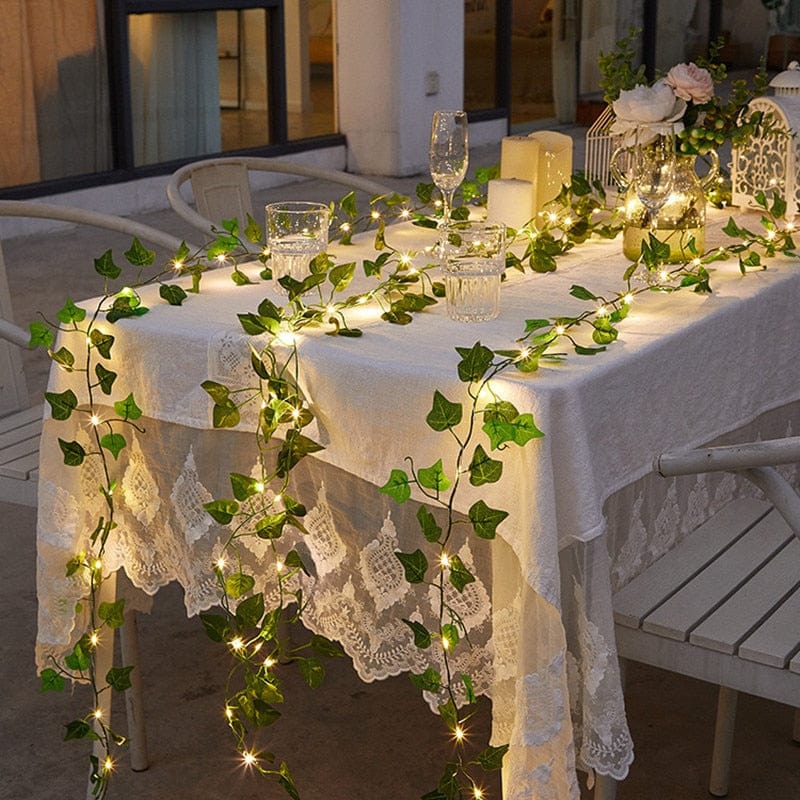 GeckoCustom Flower Green Leaf String Lights Artificial Vine Fairy Lights Battery Powered Christmas Tree Garland Light for Weeding Home Decor