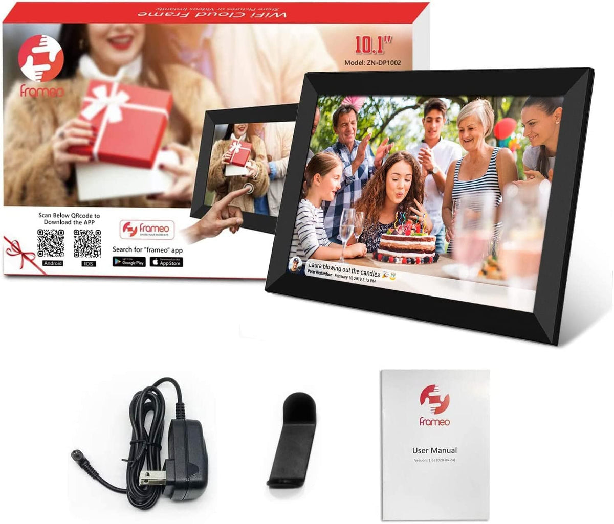 GeckoCustom FRAMEO 10.1 Inch Smart Wifi Digital Photo Frame 1280X800 IPS LCD Touch Screen, Auto-Rotate Portrait and Landscape, Built in 32GB Memory, Share Moments Instantly via Frameo App from Anywhere