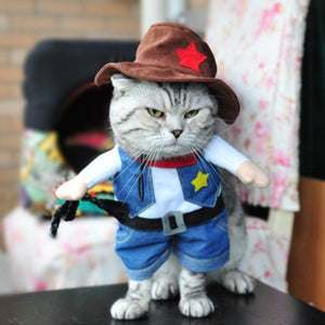 GeckoCustom Funny Cat Clothes Pirate Suit Clothes For Cat Dog Costume Clothing Corsair Halloween Clothes Dressing Up Cat Party Costume Suit Cat Cowboy Outfit / Size  2