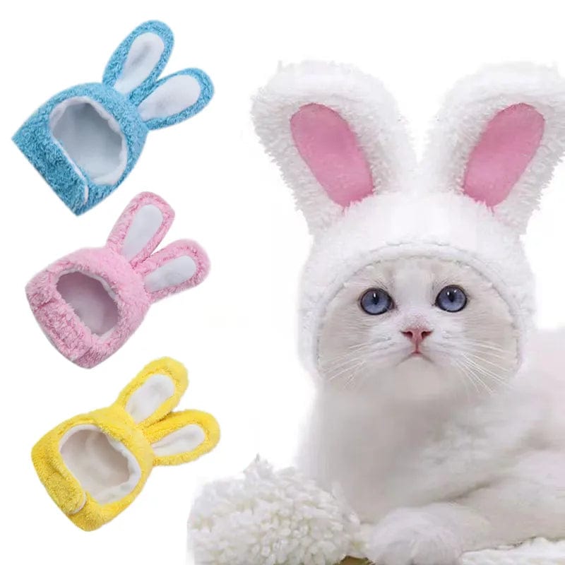 GeckoCustom Funny Cat Headgear Cute Rabbit Ears Cap for Cats Warm Plush Pet Hat Christmas Cosplay Props PhotoProp Kitten Headwear Supplies