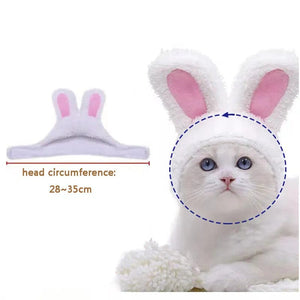 GeckoCustom Funny Cat Headgear Cute Rabbit Ears Cap for Cats Warm Plush Pet Hat Christmas Cosplay Props PhotoProp Kitten Headwear Supplies