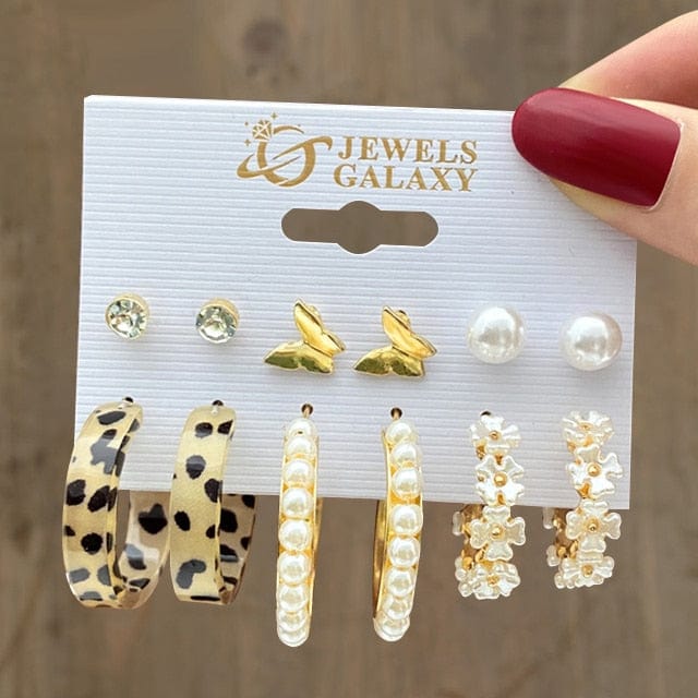 GeckoCustom Gold Color Pearl Hoop Earrings Set Metal Dangle Earrings Vintage Circle Geometric Twist for Women Girls Trendy Jewelry Gifts LY55256