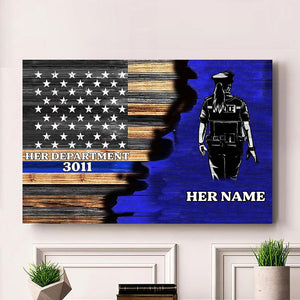 GeckoCustom Half Thin Blue Line Flag Personalized Police Officer Canvas Print NA29