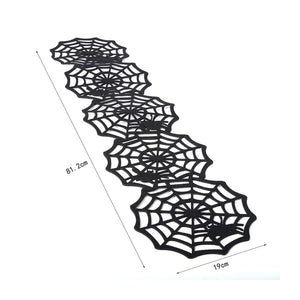 GeckoCustom Halloween Bat Table Runner Black Spider Web Lace Tablecloth Fireplace Curtain for Halloween Party Decoration Horror House Props as picture