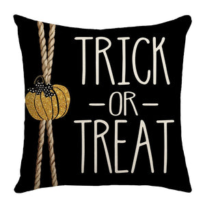 GeckoCustom Halloween Decoration Cushion Cover 18x18 Inches Linen Pillow Cover Cat Pumpkin Candy Print Pillowcases Couch Cushion Case 2 / 45x45cm