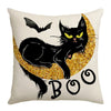 GeckoCustom Halloween Decoration Cushion Cover 18x18 Inches Linen Pillow Cover Cat Pumpkin Candy Print Pillowcases Couch Cushion Case