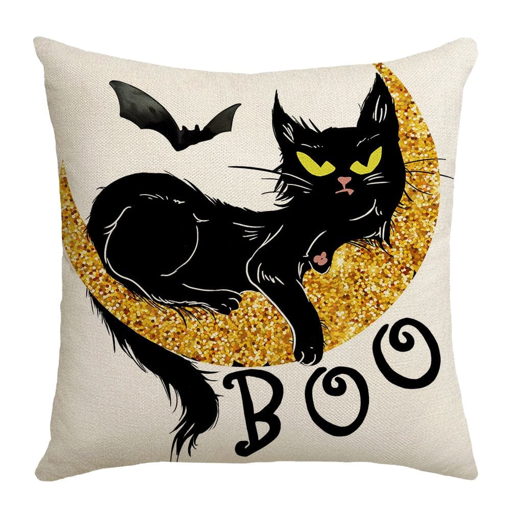 GeckoCustom Halloween Decoration Cushion Cover 18x18 Inches Linen Pillow Cover Cat Pumpkin Candy Print Pillowcases Couch Cushion Case