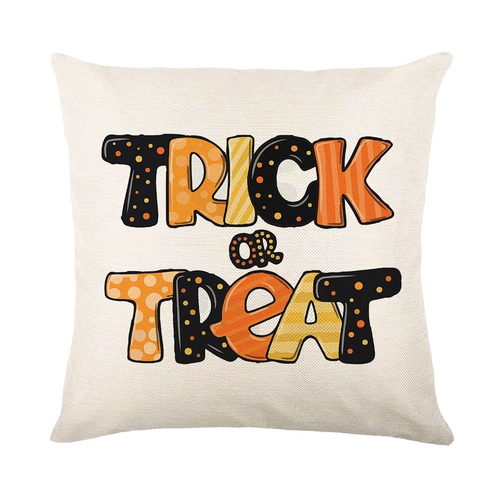 GeckoCustom Halloween Decorations Cushion Cover 45cm Linen Pillow Cover Funny Pumpkin Candy Cobweb Printed Pillow Case Home Decor Pillowcase 18 / 45x45cm