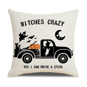GeckoCustom Halloween Decorations Cushion Cover 45cm Linen Pillow Cover Funny Pumpkin Candy Cobweb Printed Pillow Case Home Decor Pillowcase 13 / 45x45cm