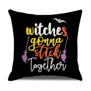 GeckoCustom Halloween Decorations Cushion Cover 45cm Linen Pillow Cover Funny Pumpkin Candy Cobweb Printed Pillow Case Home Decor Pillowcase 26 / 45x45cm