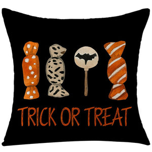 GeckoCustom Halloween Decorations Cushion Cover 45cm Linen Pillow Cover Funny Pumpkin Candy Cobweb Printed Pillow Case Home Decor Pillowcase