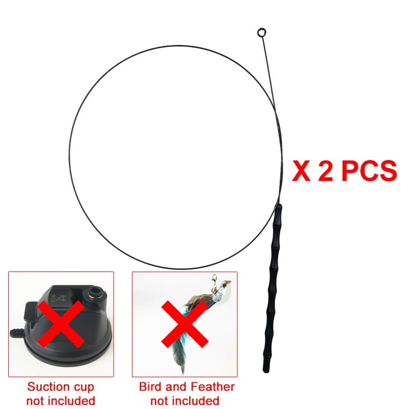 GeckoCustom Handfree Bird/Feather Cat Wand with Bell Powerful Suction Cup Interactive Toys for Cats Kitten Hunting Exercise Pet Products Stick only X 2PCS