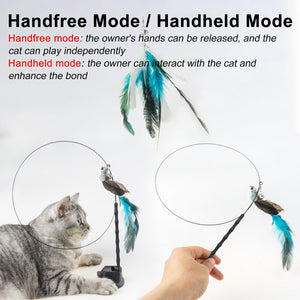 GeckoCustom Handfree Bird/Feather Cat Wand with Bell Powerful Suction Cup Interactive Toys for Cats Kitten Hunting Exercise Pet Products