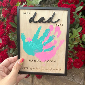 GeckoCustom Hands Down Best Dad Ever 2-Layered Wooden Plaque With Stand Personalized Gift K228 890653