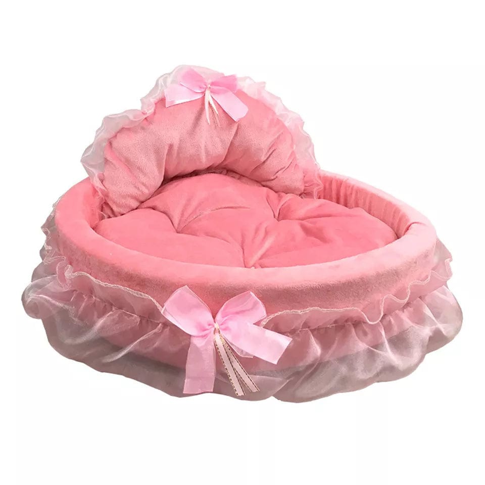 GeckoCustom Hanpanda Fantasy Bow Lace Dog Bed Beds For Large Dogs Detachable Oval Pink Princess Pet Bed Basket For Dog Pet Wedding Furniture